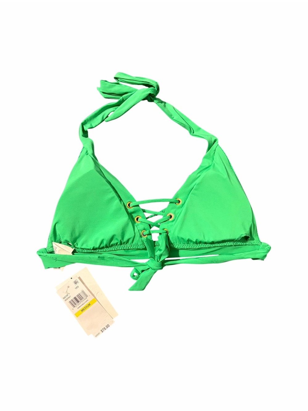 BECCA Modern Edge Ribbed Lace-Up Halter Bikini Top Green NWT Medium Resort Swim - Picture 4 of 5